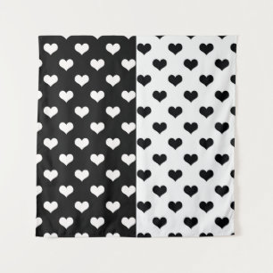 Black White Love Heart Pattern Tapestry