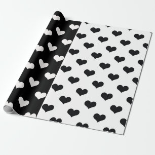 Black White Love Heart Pattern Wrapping Paper