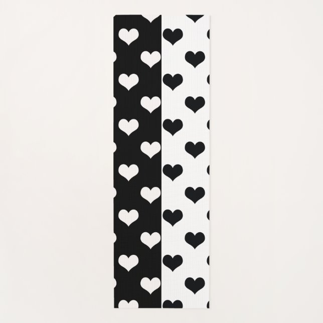 Black White Love Heart Pattern Yoga Mat (Front)