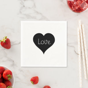 BLACK & WHITE LOVE HEART Text Print Napkin