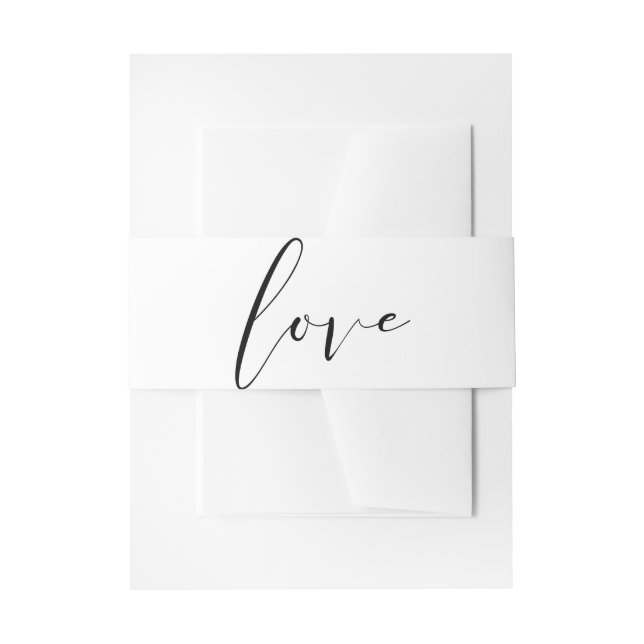 Black & White LOVE Minimal Modern Wedding Invitation Belly Band (Front Example)