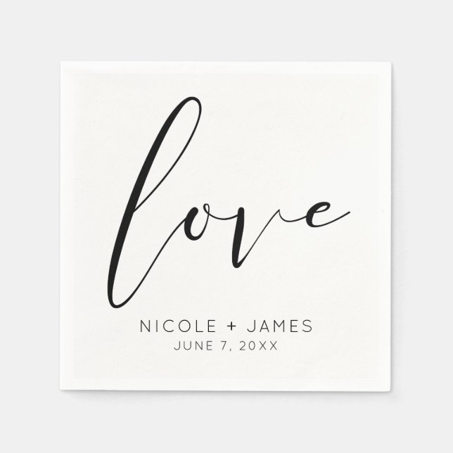 Black & White LOVE Minimal Modern Wedding Napkin (Front)