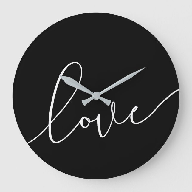 Black & White Love Minimalist Large Clock (Front)
