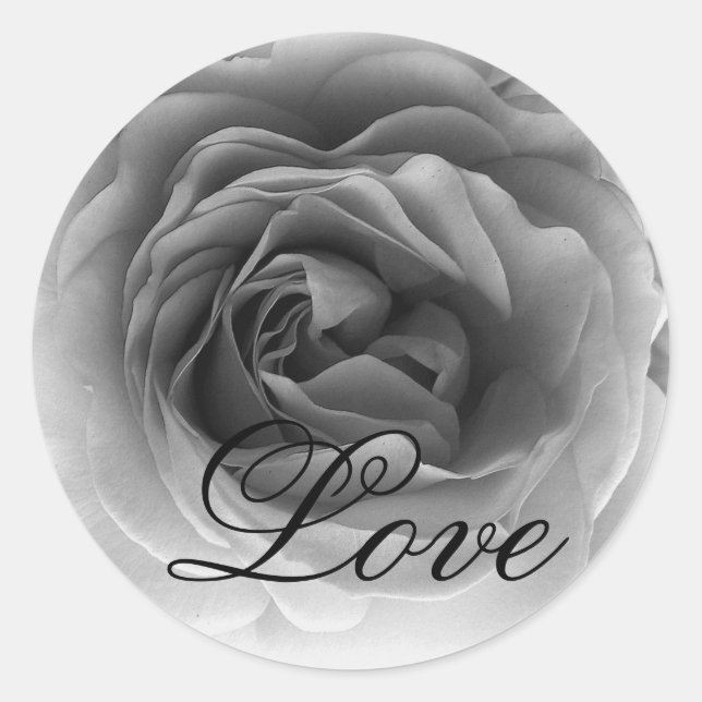 Black & White LOVE Rose - Wedding Envelope Seal (Front)