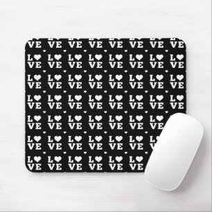 BLACK & WHITE LOVE WITH HEARTS MOUSE MAT