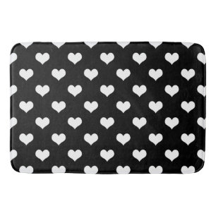 Black White Lovely Hearts Design Bath Mat