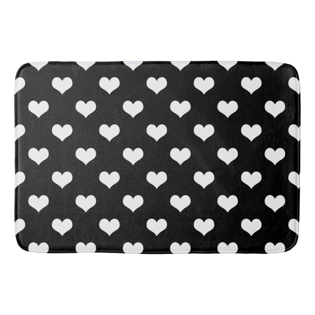 Black White Lovely Hearts Design  Bath Mat (Front)