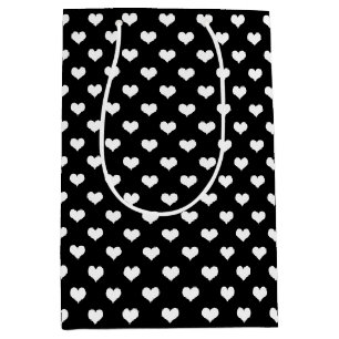 Black White Lovely Hearts Design Medium Gift Bag