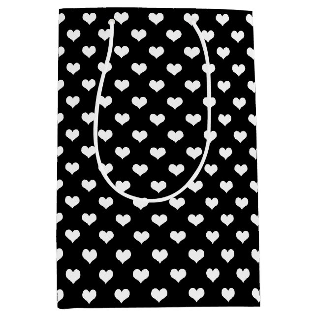 Black White Lovely Hearts Design  Medium Gift Bag (Front)