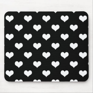 Black White Lovely Hearts Design Mouse Mat