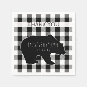 Black & White Lumberjack Plaid   Bear Baby Shower Napkin