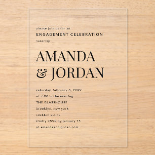 Black & White Luxe Minimalist Engagement  Acrylic Invitations