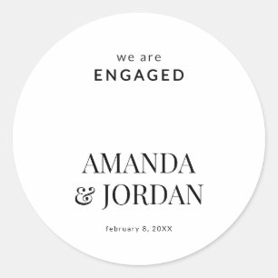  Black & White Luxe Minimalist Engagement  Classic Round Sticker