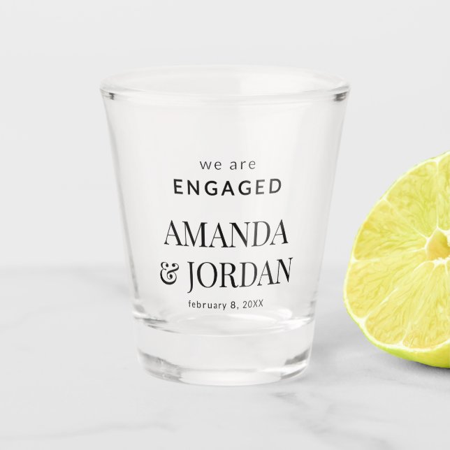  Black & White Luxe Minimalist Engagement  Shot Glass (Front)