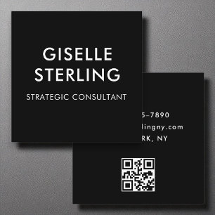 Black White Luxury Minimal Typography QR Code Square Business Card