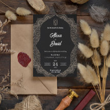 black white luxury wedding invitation