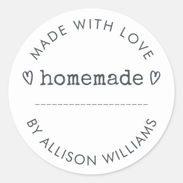 Black White Made With Love Homemade Label (Front)