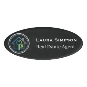 Black White Magnetic Back Company Logo Name Tag