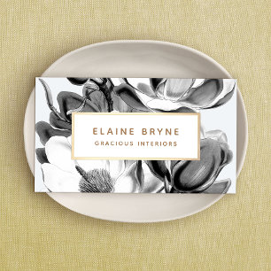 Black White Magnolia Botanical Business Card