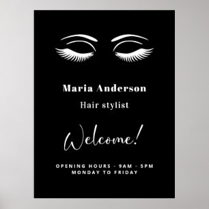 Black white makeup artist opening hours welcome poster