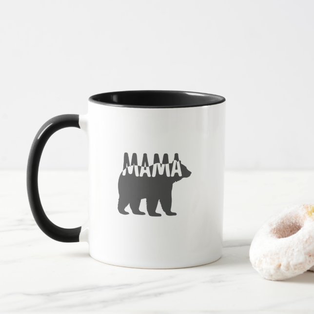 Black & White Mama Bear Silhouette Mug (With Donut)
