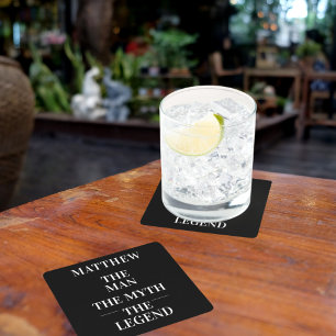 Black white man myth legend bachelor square paper coaster