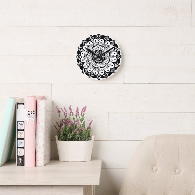 Black White Mandala Art Acrylic Wall Clock (Reading Room)