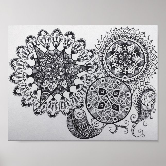 Black & White Mandala Celtic Knot Tangle Paisley Poster (Front)