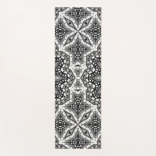 Black white mandala, kaleidoscope, round ornament yoga mat