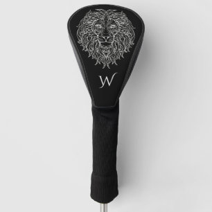 Black & White Mandala Lion Head Monogram Initial Golf Head Cover