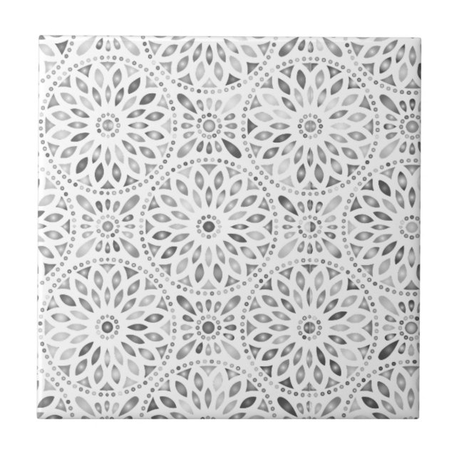 Black White Mandala Pattern Abstract Artistic Tile (Front)