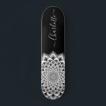 Black White Mandala Pattern Monogram Skateboard<br><div class="desc">A vibrant white on black abstract mandala pattern skateboard with a stunning symmetrical pattern. Unique and bold symbol of the universe.</div>