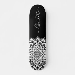 Black White Mandala Pattern Monogram Skateboard