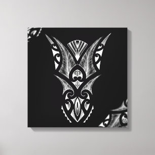 Black/white Maori tattoo design with feathers Canvas Print