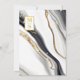 *~  BLACK WHITE Marble Agate AR66 RSVP QR Wedding Invitation