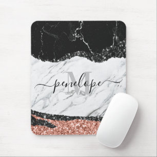 Black White Marble and Glitter Mouse Mat
