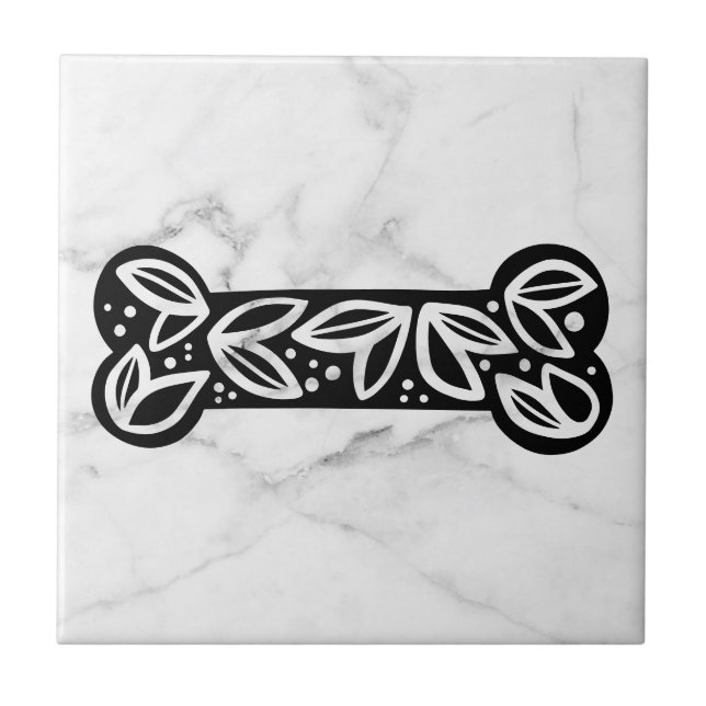 Black & White Marble Animal Dog Bone Marble Tile (Front)