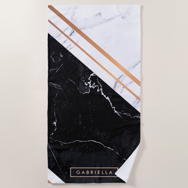 Black & White Marble Beach Towel (Front)