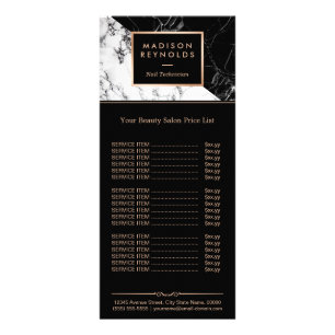 Black White Marble Beauty Salon Price List Rack Card
