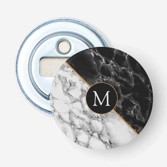 Black White Marble Bottle Opener Your Letter (Front)