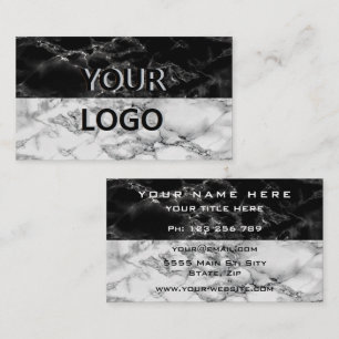 Black White Marble Business Card Logo Text Info