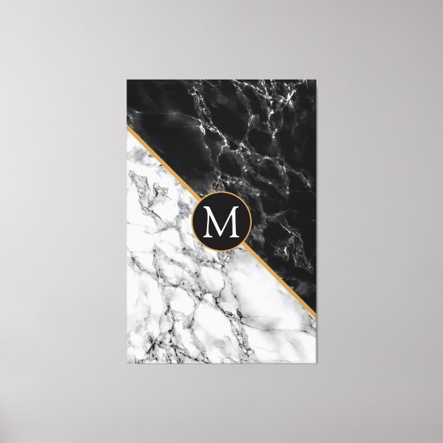 Black White Marble Canvas Print Custom Letter (Front)