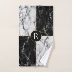 Black White Marble Custom Letter Bath Towel Set