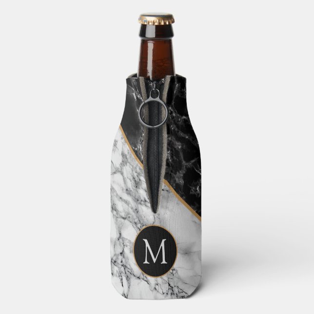 Black White Marble Custom Letter Bottle Cooler (Bottle Back)