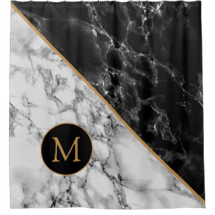 Black White Marble Custom Letter Shower Curtain