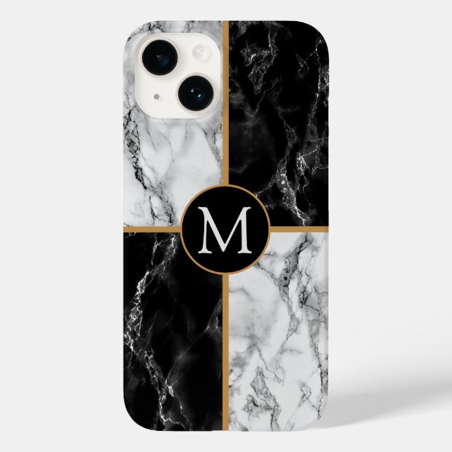Black White Marble Custom Your Letter iPhone Case (Back)