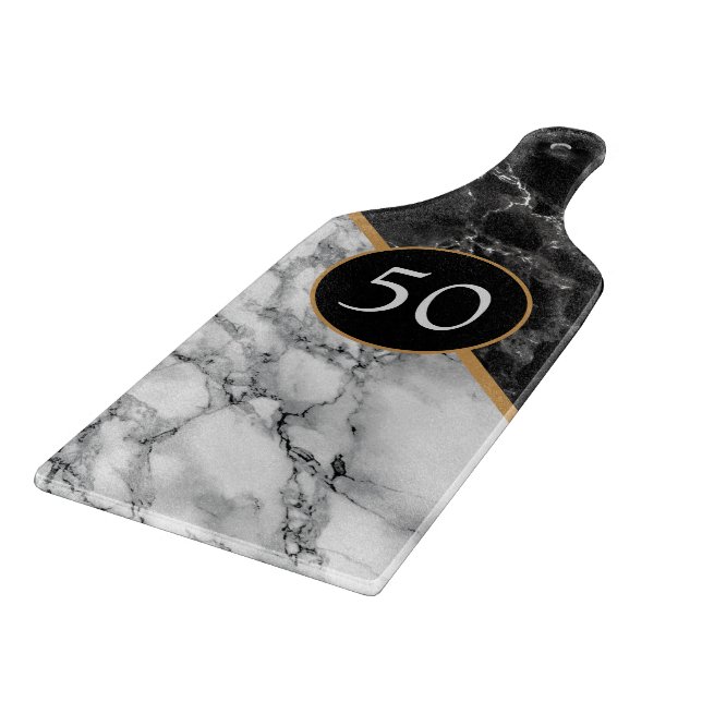 Black White Marble Cutting Board Birthday Gift (Corner)