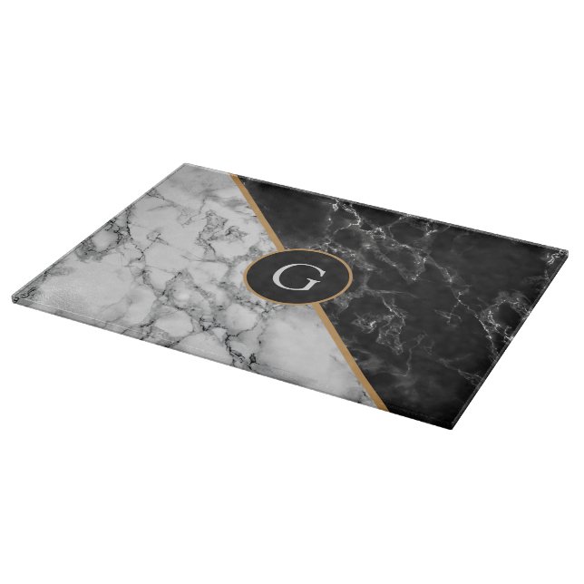 Black White Marble Cutting Board Personalised Gift (Corner)
