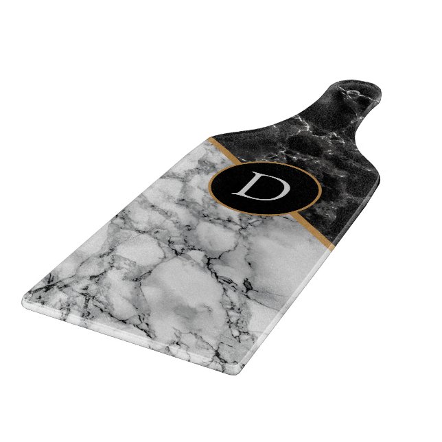 Black White Marble Cutting Board - Your Letter (Corner)