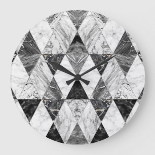 Black & White Marble Diamonds. Large Clock